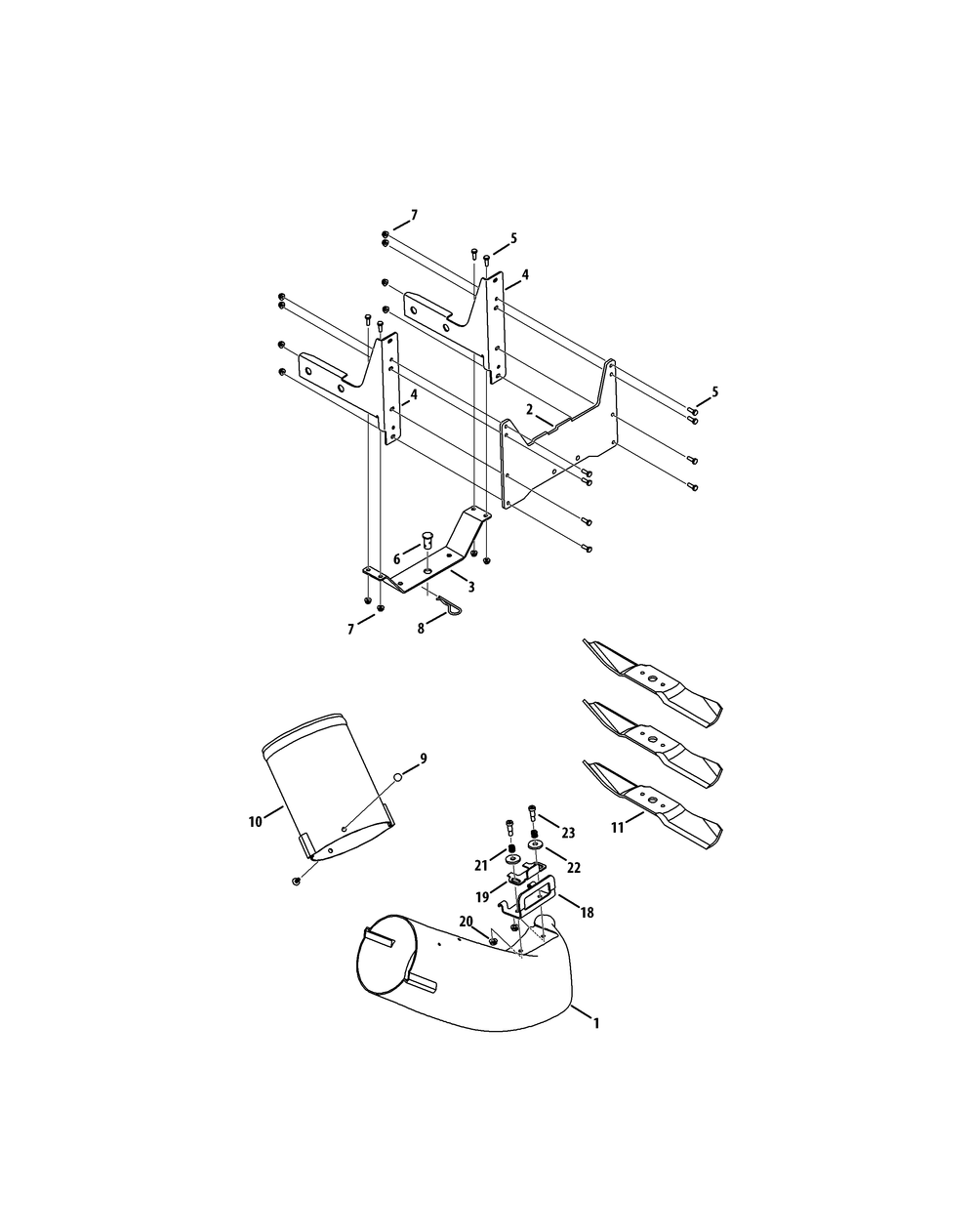 Chute And Mounting 44 Inch (2000 Series) Diagram and Parts List for 19A40003 100 Cub Cadet Lawn Tractor